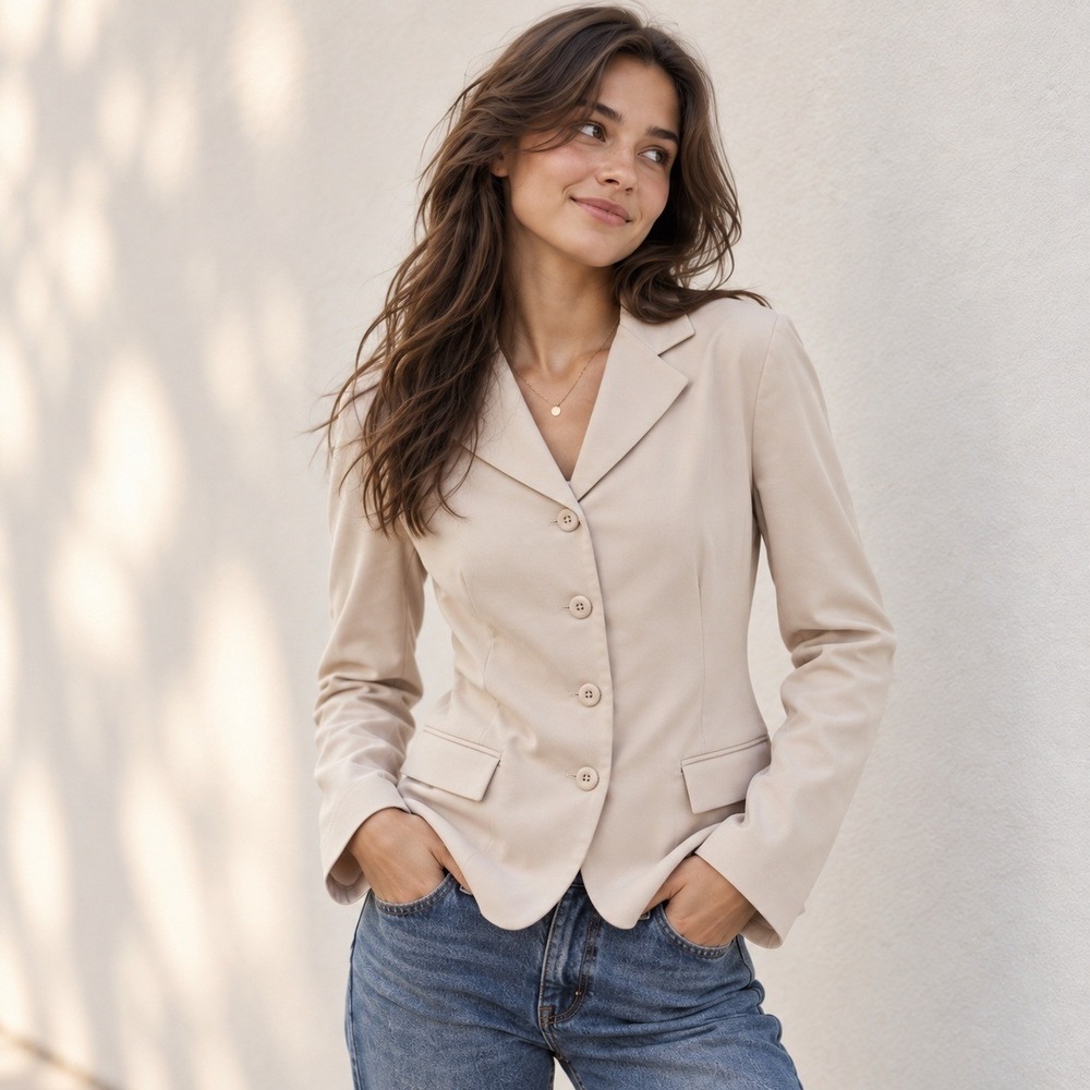 Vintage 90s Rampage Fitted Blazer Jacket Beige Y2K Office Siren Model Off Duty L